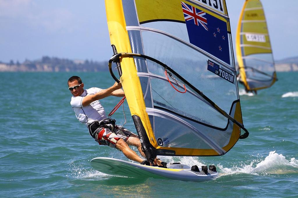 Oceanbridge Sail Auckland 2014 - February 3, 2014 - Mens RS:X Start JP Tobin (NZL) © Richard Gladwell www.photosport.co.nz